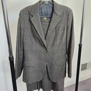 Saint Laurie Women's Brown Plaid Lined Skirted Suit, Size 10, Hand Stitched